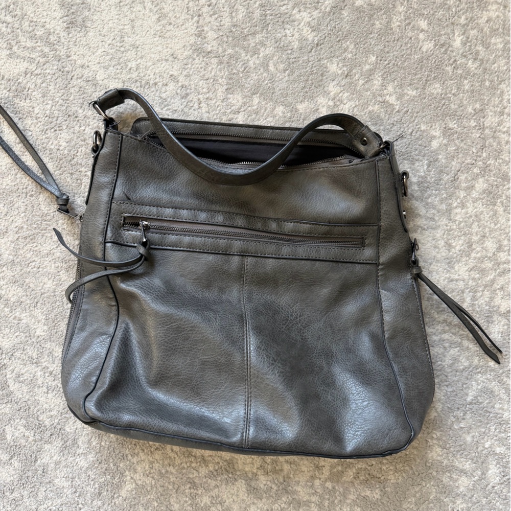 Gray Leather Shoulder Bag